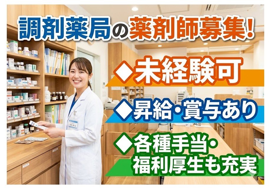 調剤薬局の薬剤師募集　未経験可　昇給・賞与あり　各種手当・福利厚生も充実