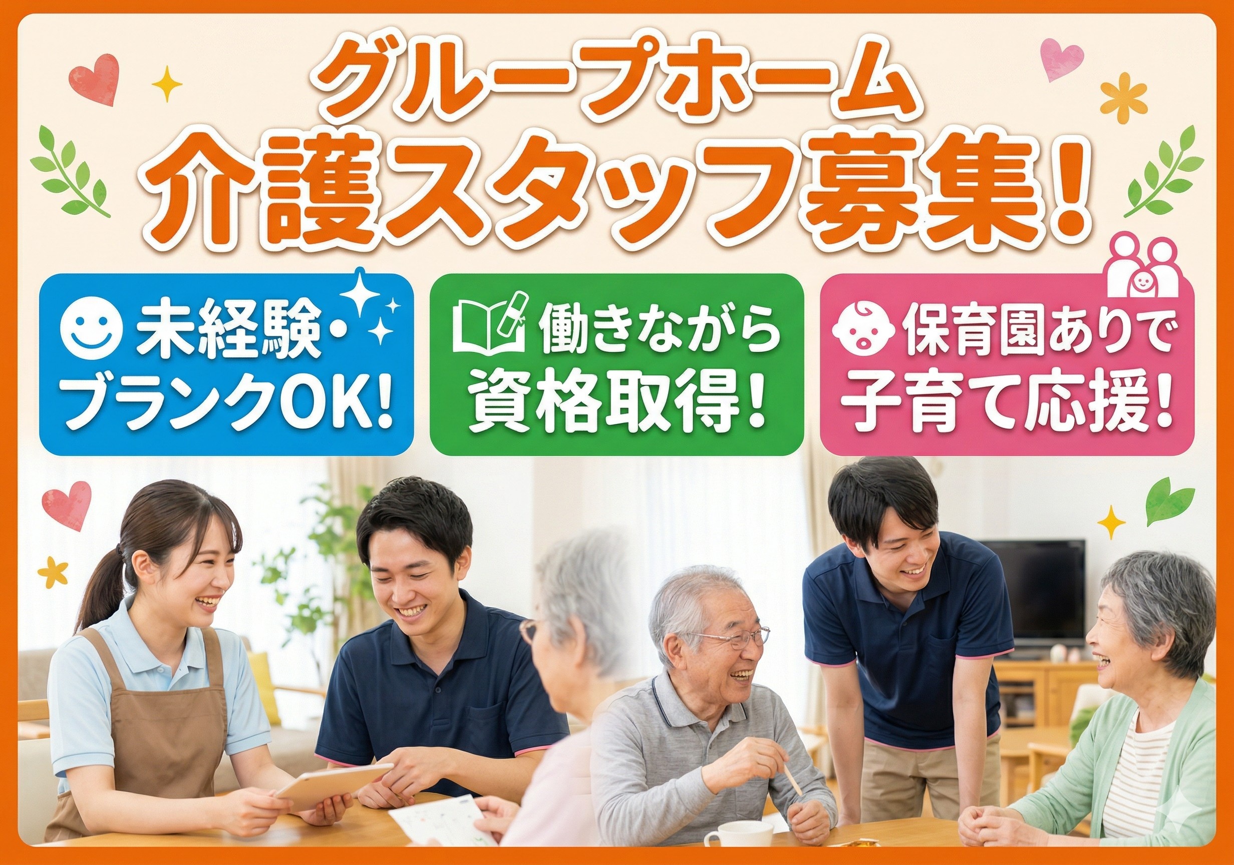 グループホームの介護スタッフ募集！資格取得支援制度あります！