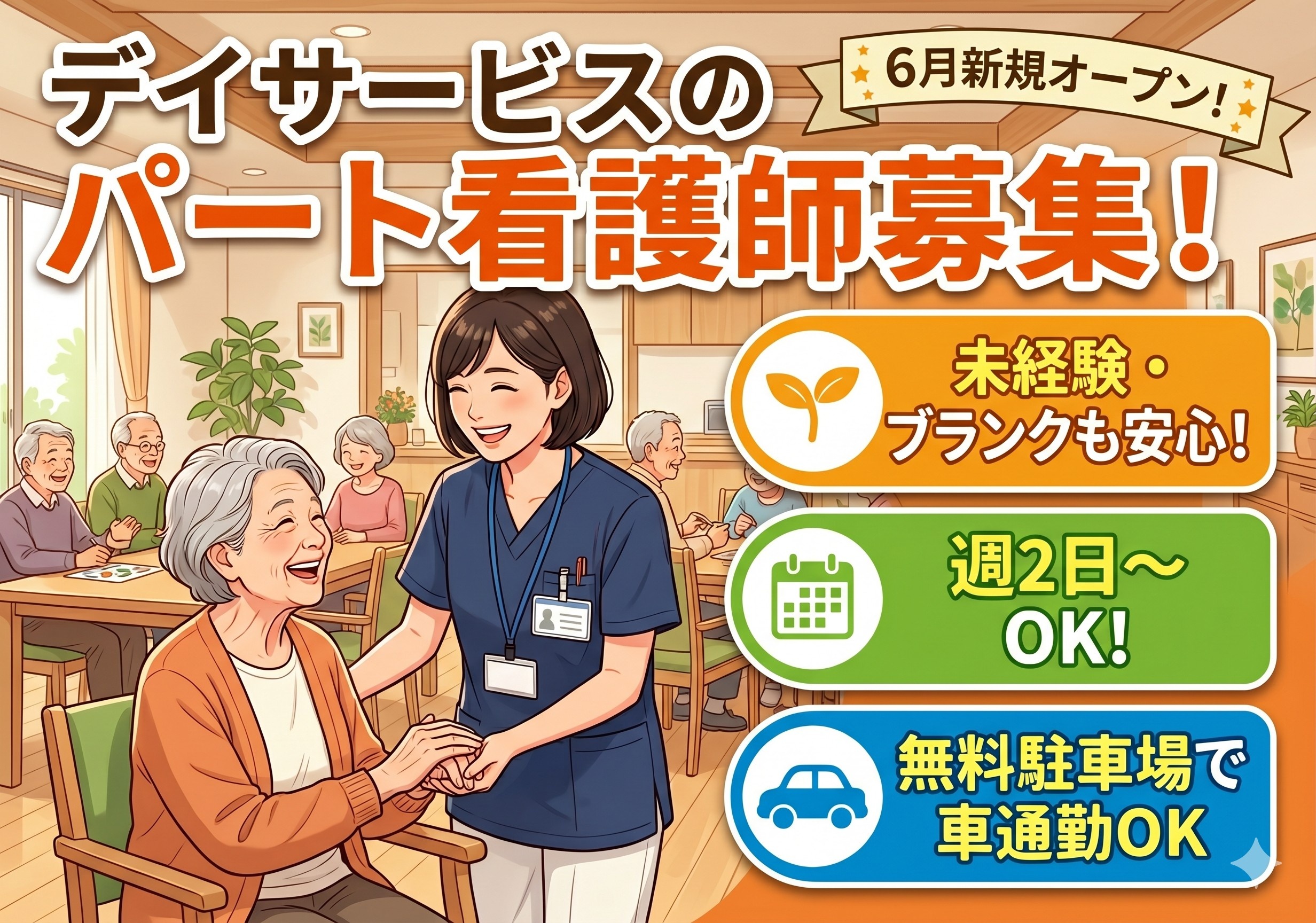 デイサービスのパート看護師募集！研修制度が整っているので未経験の方も安心して始められます！