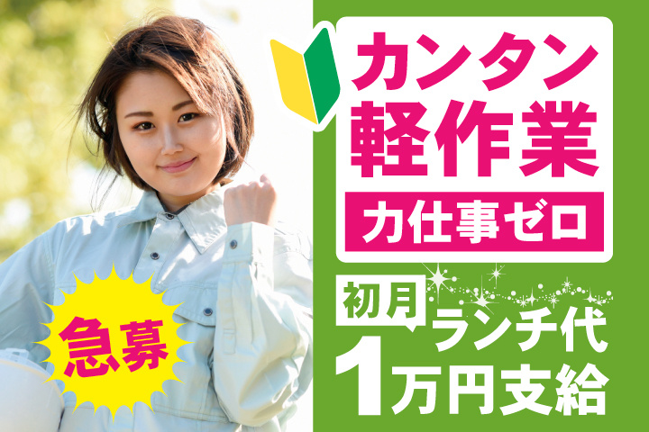 急募　カンタン軽作業　力仕事ゼロ　初月ランチ代1万円支給