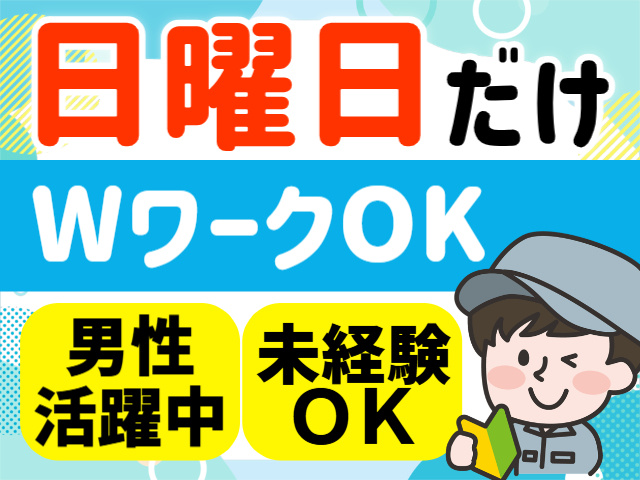 日曜日だけ。WワークOK。男性活躍中。未経験OK