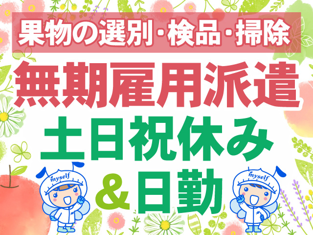 果物の選別・検品・清掃　無期雇用派遣　日勤・土日祝休み
