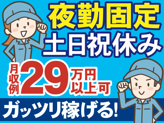 夜勤固定　土日祝休み　月収例29万円 以上可　ガッツリ稼げる！