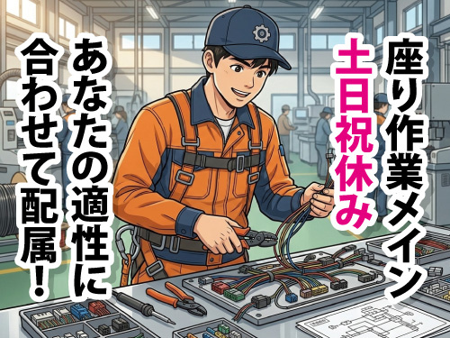 工場内作業／嬉しい土日祝休み／日勤専属／工場見学OK／座り作業