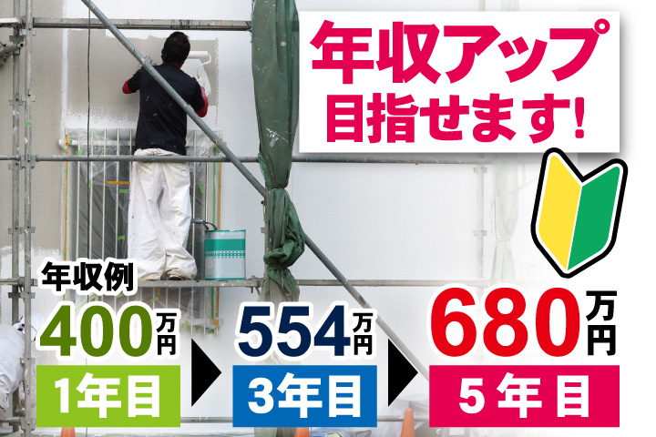 男性作業員写真　年収アップ目指せます！年収例1年目400万円／3年目554万円／5年目680万円