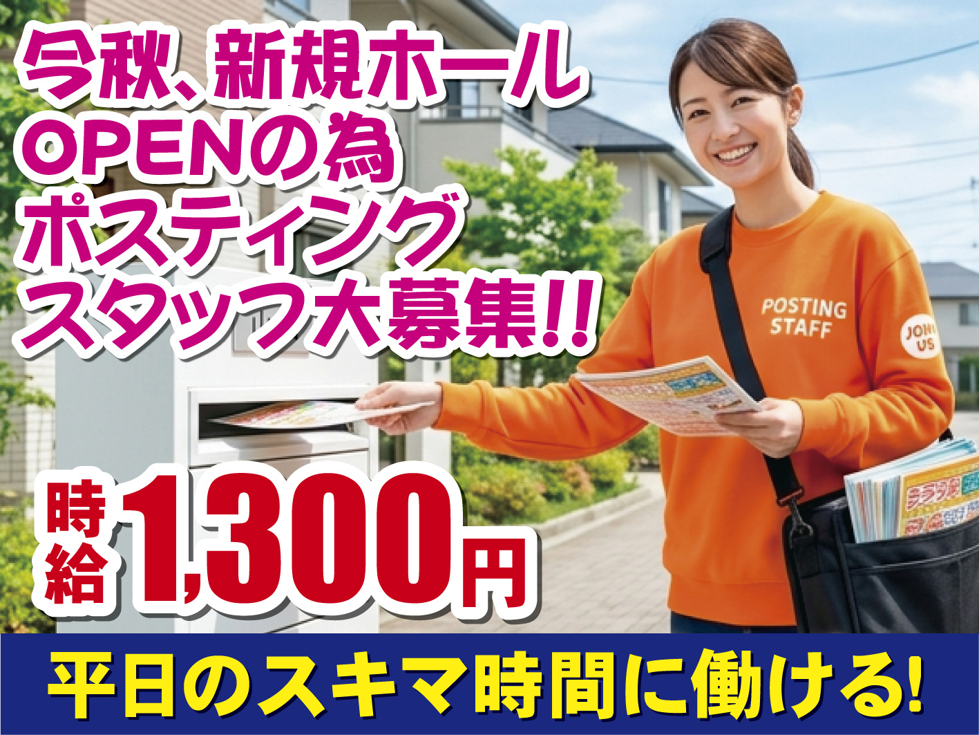 チラシ配布／新規オープニング／未経験OK／簡単作業／パート／Wワーク可