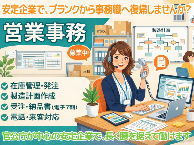 朝倉市／受注・工程管理／未経験者歓迎／ブランクOK／土日祝休／残業なし