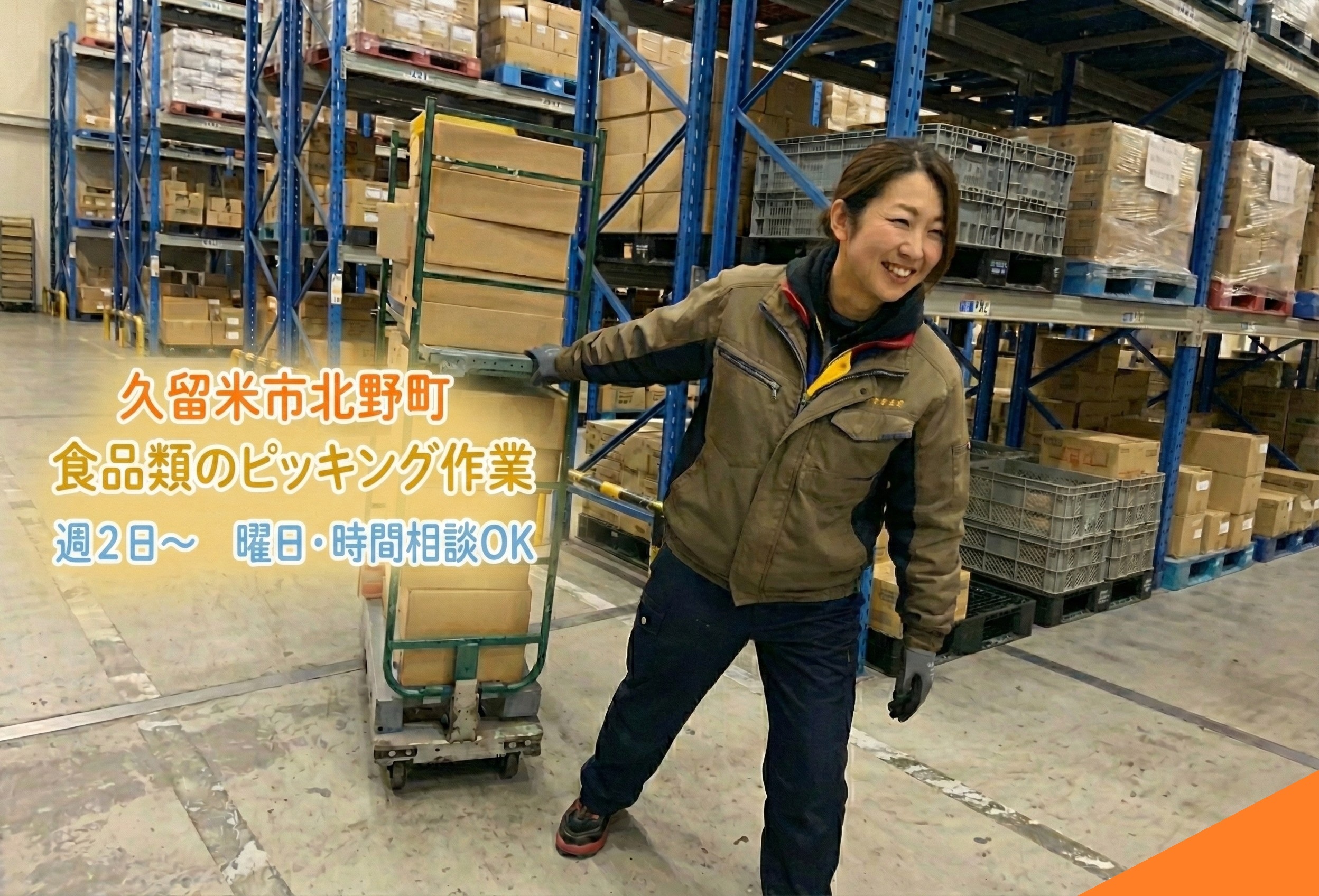 久留米市北野町/食品類のピッキング作業/週2日～/曜日・時間相談OK