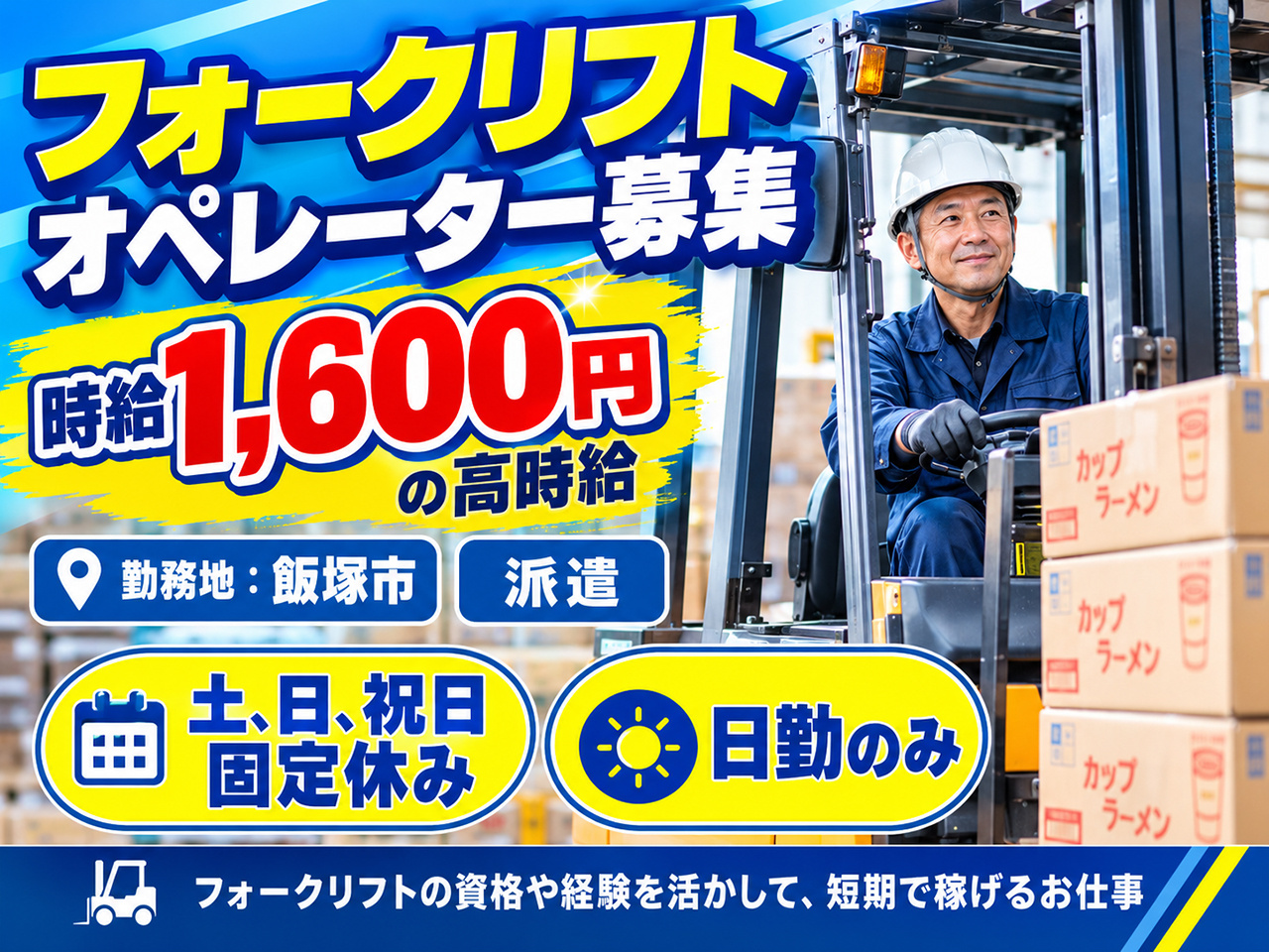 フォークリフトオペレーター募集／飯塚市／時給1,600円の高時給