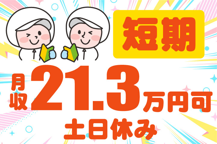 短期！月収21.3万円可！土日休み