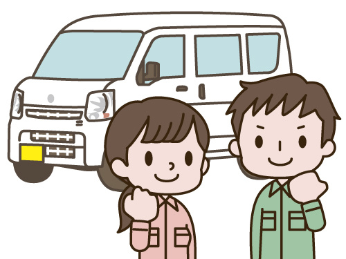 軽バンを運転する男女のイラスト