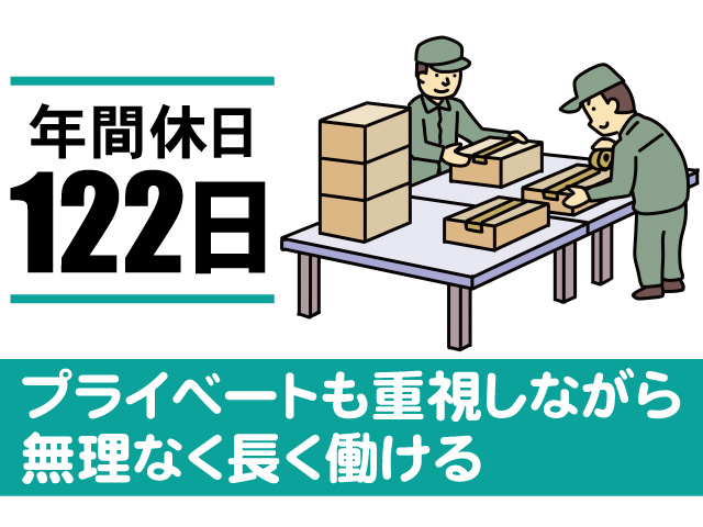 年間休日122日。プライベートも重視しながら無理なく長く働ける