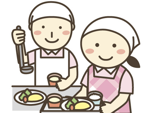 配膳する調理補助スタッフのイラスト