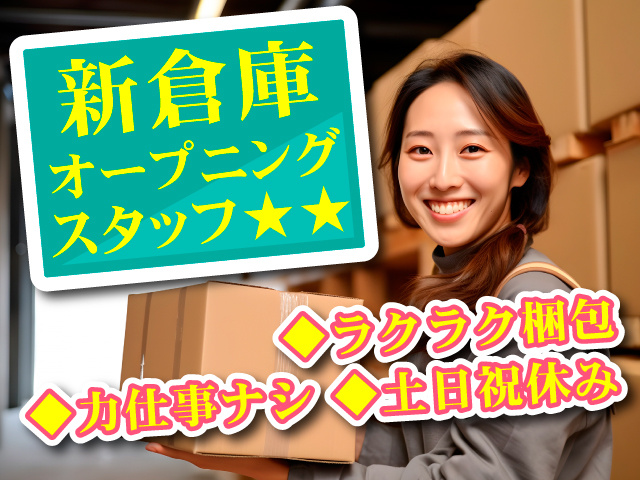 新倉庫　オープニングスタッフ★★　ラクラク梱包　力仕事ナシ　土日祝休み