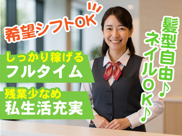 希望シフトOK！しっかり稼げるフルタイム　残業少なめ私生活充実　髪型自由・ネイルOK
