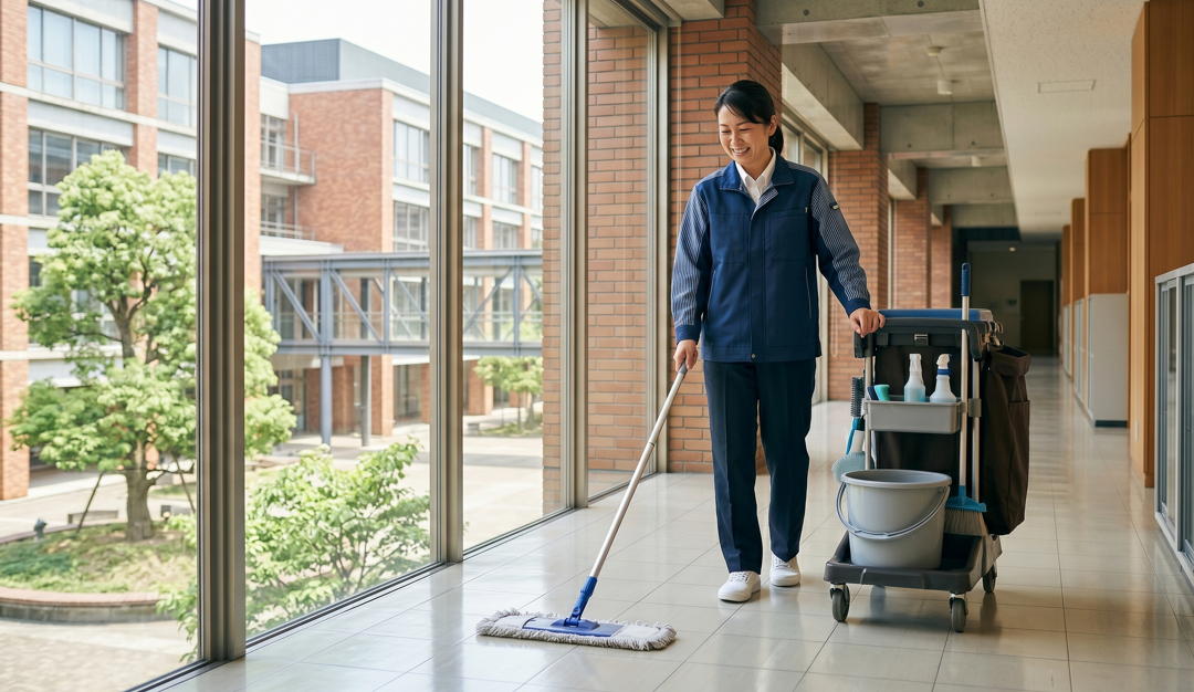 大学内清掃女性