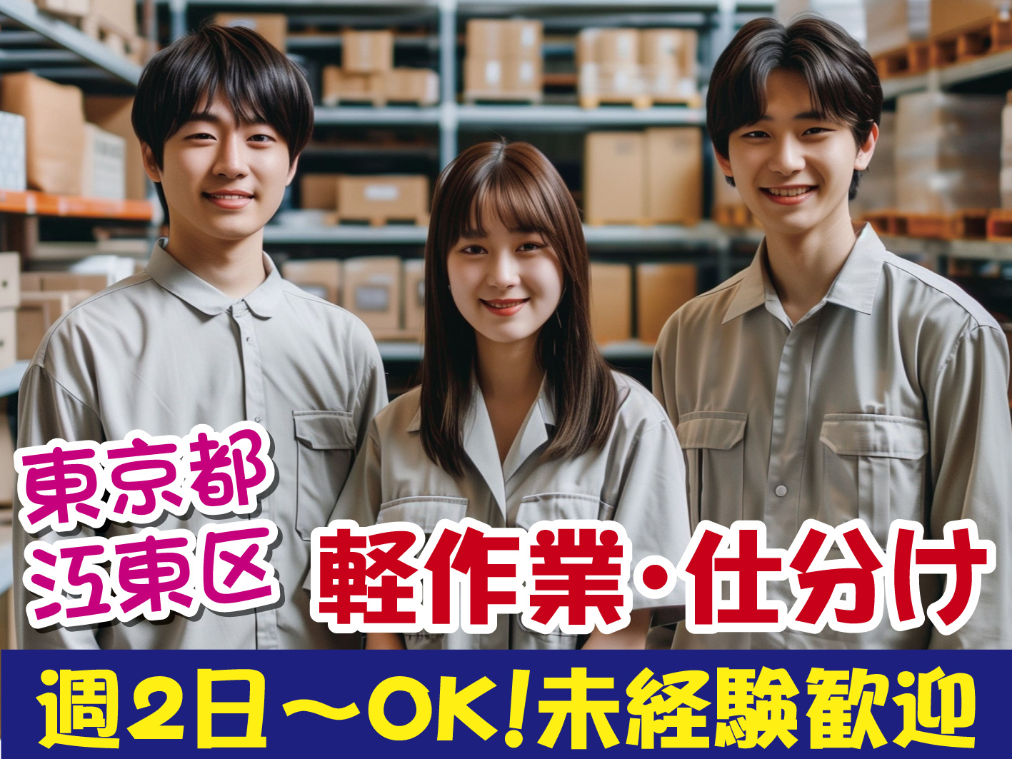 軽作業・仕分け/週2日からOK/平日休み・土日祝休みOK/未経験者歓迎