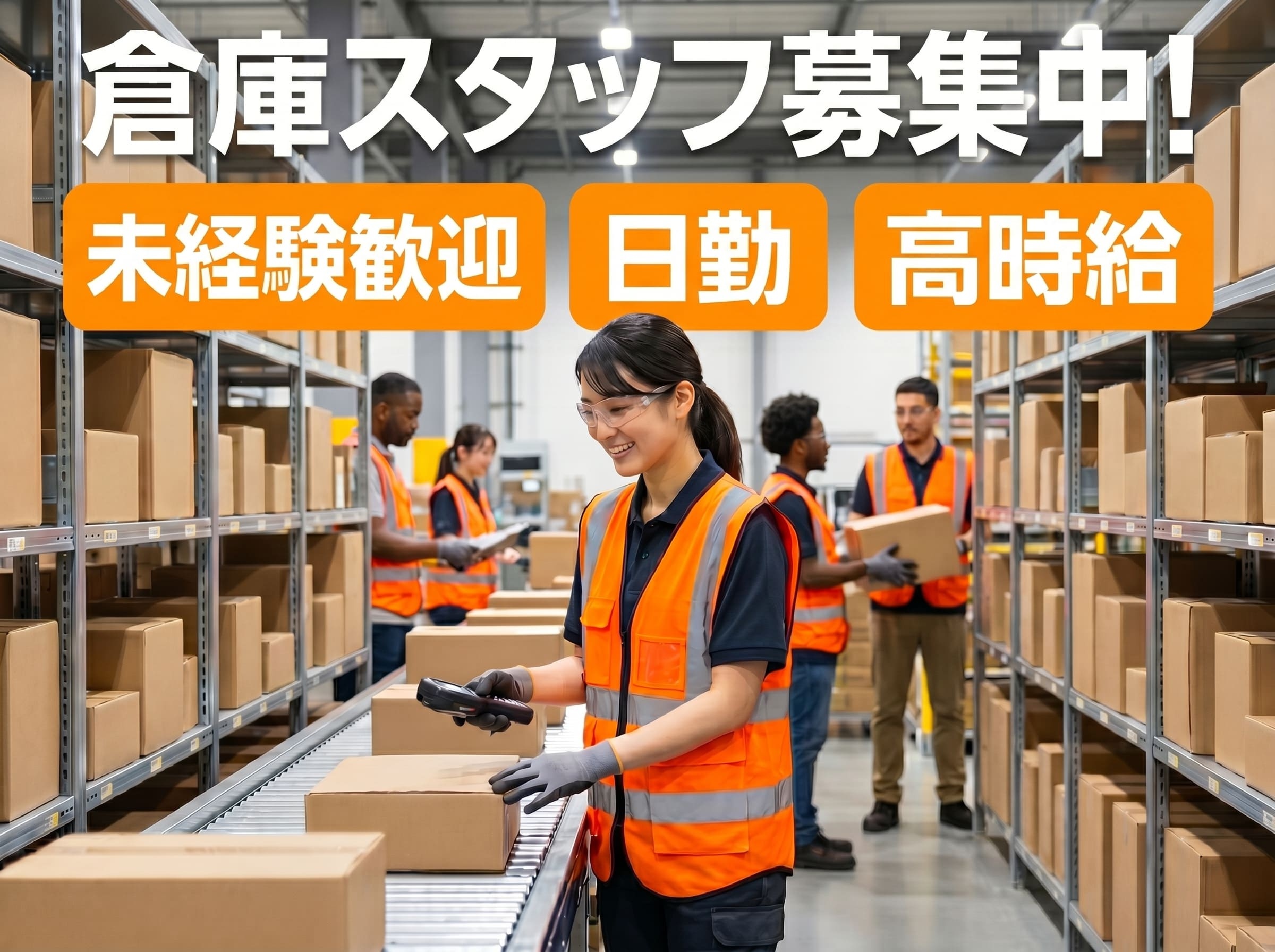 Amazon倉庫での短期軽作業スタッフ/時給1600円/高時給/日勤