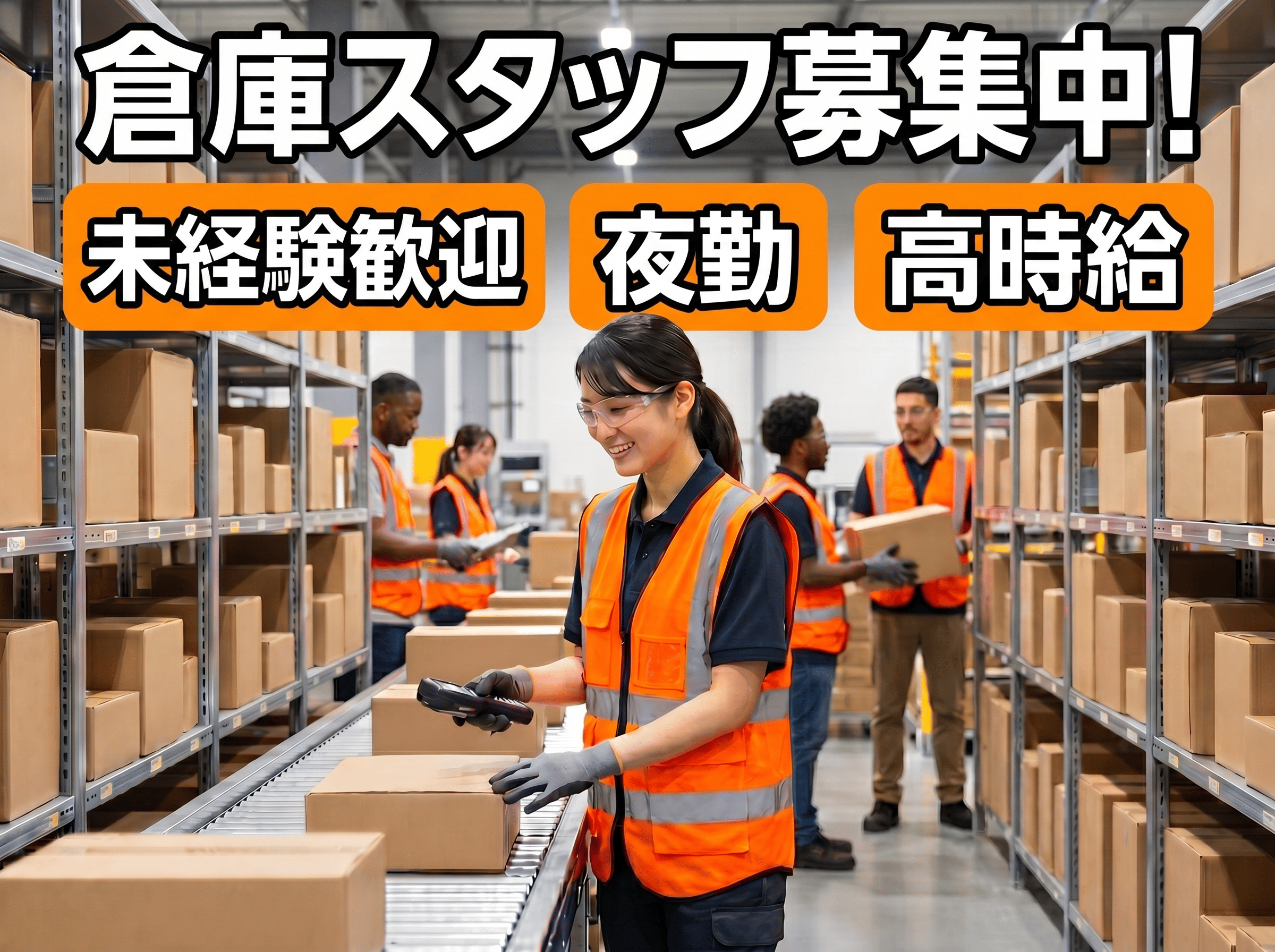 Amazon倉庫での短期軽作業スタッフ／時給1600円／高時給／夜勤