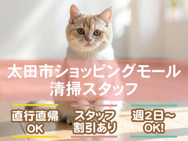 週2日～ OK！スタッフ割引あり　直行直帰 OK太田市ショッピングモール 清掃スタッフ