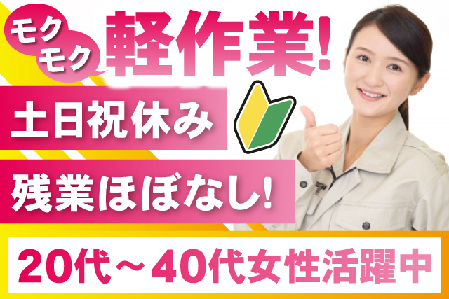 女性作業員、モクモク軽作業、土日祝休み、残業ほぼなし、40代50代女性活躍中