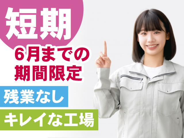 短期　6月までの 期間限定　残業なし　キレイな工場