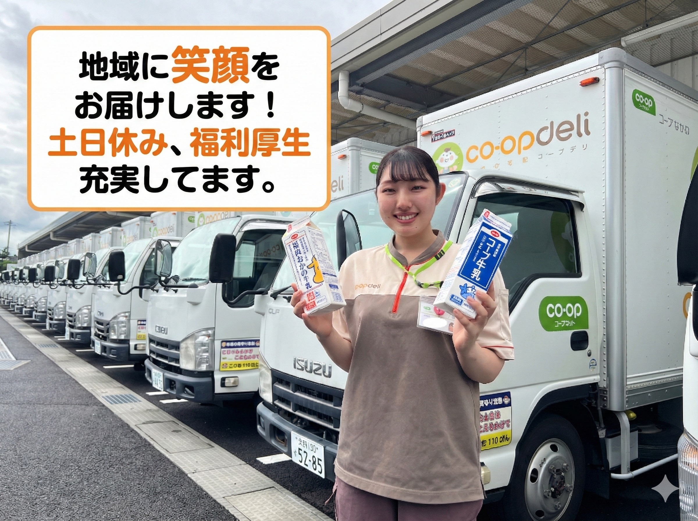 地域担当者と配達トラック