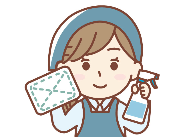 掃除道具を持った女性のイラスト