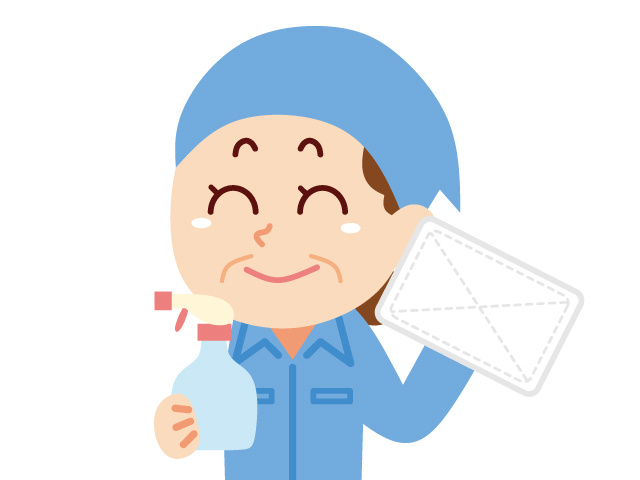 掃除道具を持った女性のイラスト