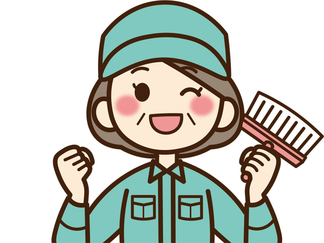 掃除道具を持った女性のイラスト