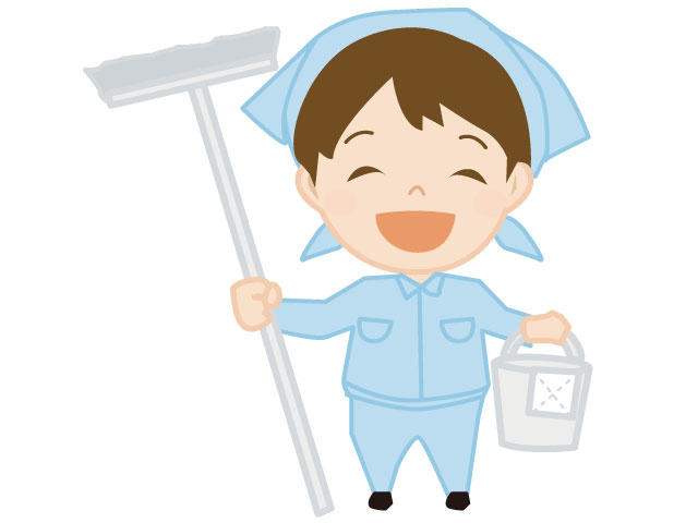 掃除道具を持った女性のイラスト