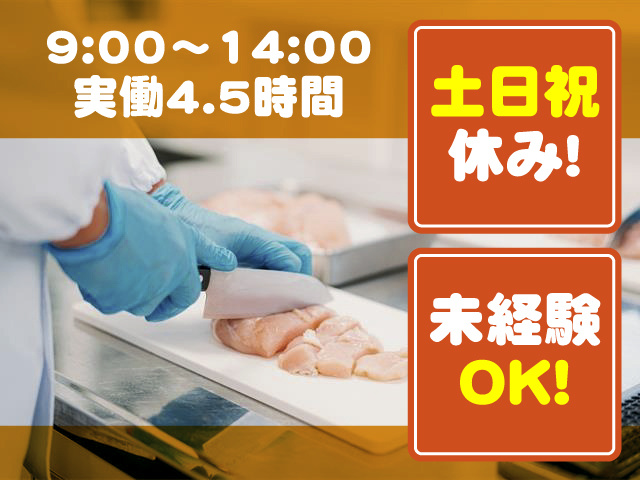 土日祝休み　未経験OK！　9:00～14:00　実働4.5h