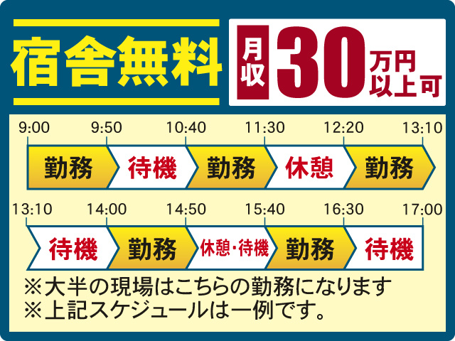 宿舎無料 月収30万円以上可 スケジュール例