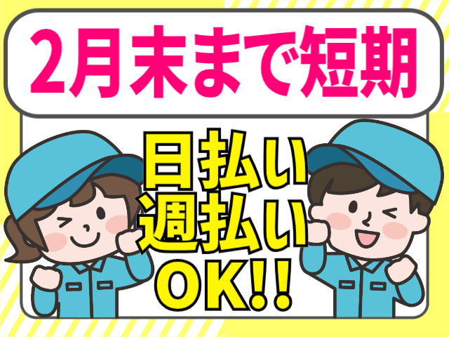 2月末まで短期。日払い週払いOK！！