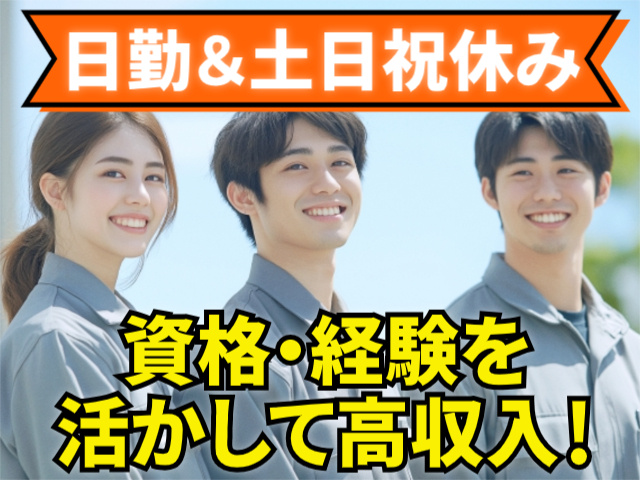 日勤＆土日祝休み。資格・経験を活かして高収入！