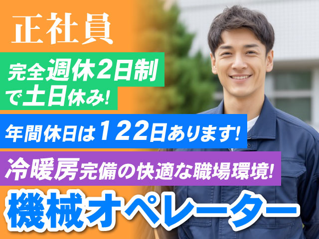 完全週休2日制で土日休み！ ・年間休日は122日あります！ ・冷暖房完備の快適な職場環境！ ・正社員 ・機械オペレーター