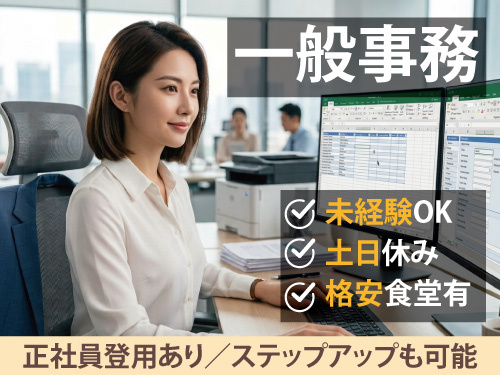 一般事務スタッフ／土日休み／未経験OK／高時給／格安の食堂利用可能