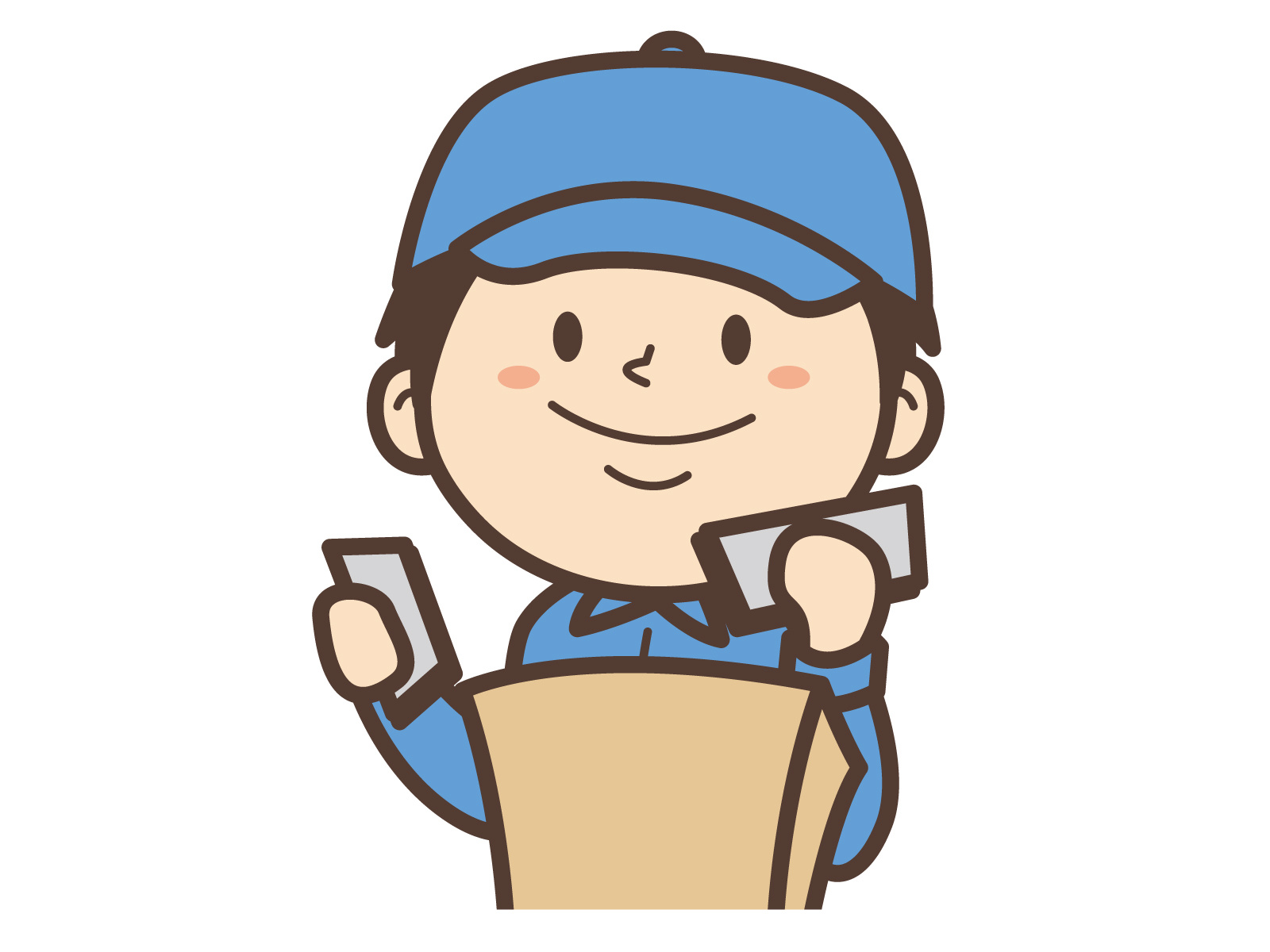 シール貼りする男性