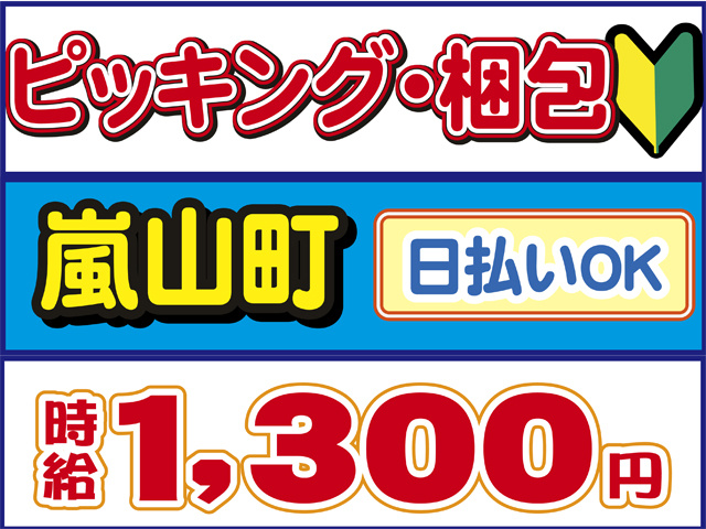 ピッキング、梱包、日払いOK、嵐山町、時給１３００円