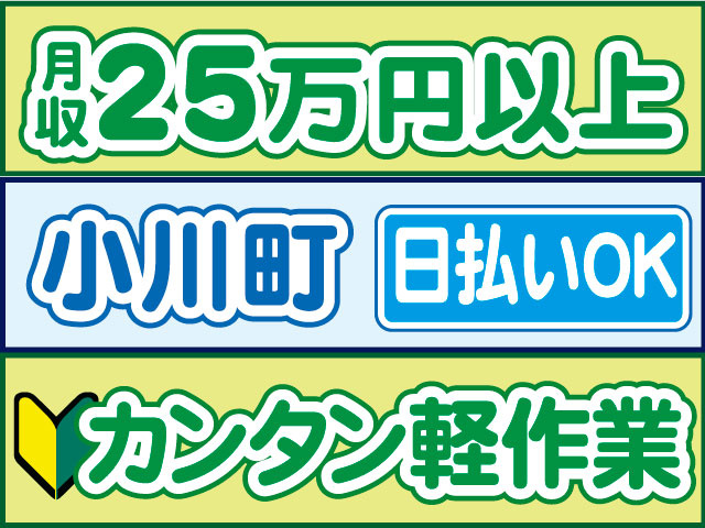 カンタン軽作業　未経験OK　日払いOK　小川町　月収25万円以上