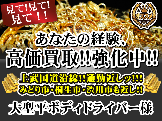 見て！見て！見て！！あなたの経験、高価買取！！ 強化中！！上武国道沿線!!通勤近しッ! みどり市・桐生市・渋川市も近し!大型平ボディドライバー様