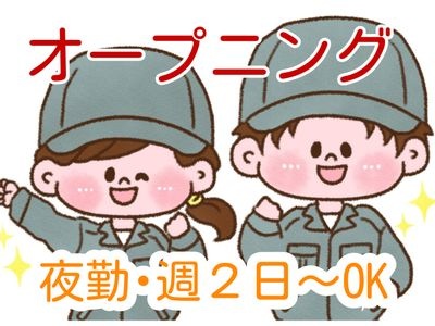 オープニング、夜勤･週2日～OKの文字と男女のイラスト