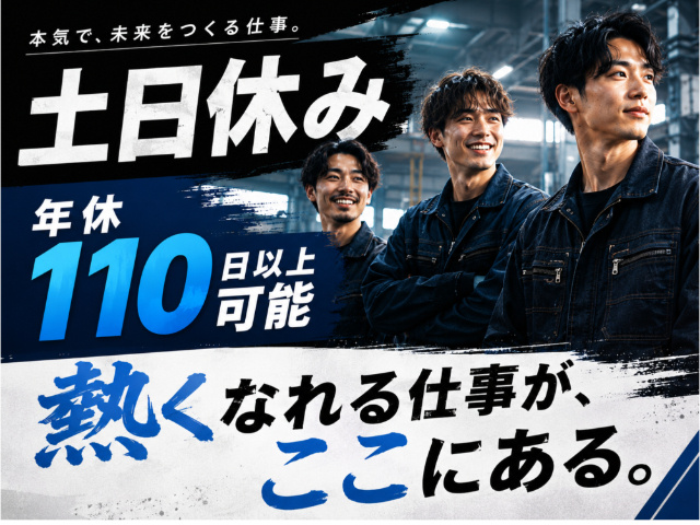 溶接工／鉄骨加工／正社員／土日休み／年休110日以上可能／熱くなれる仕事が、ここにある。